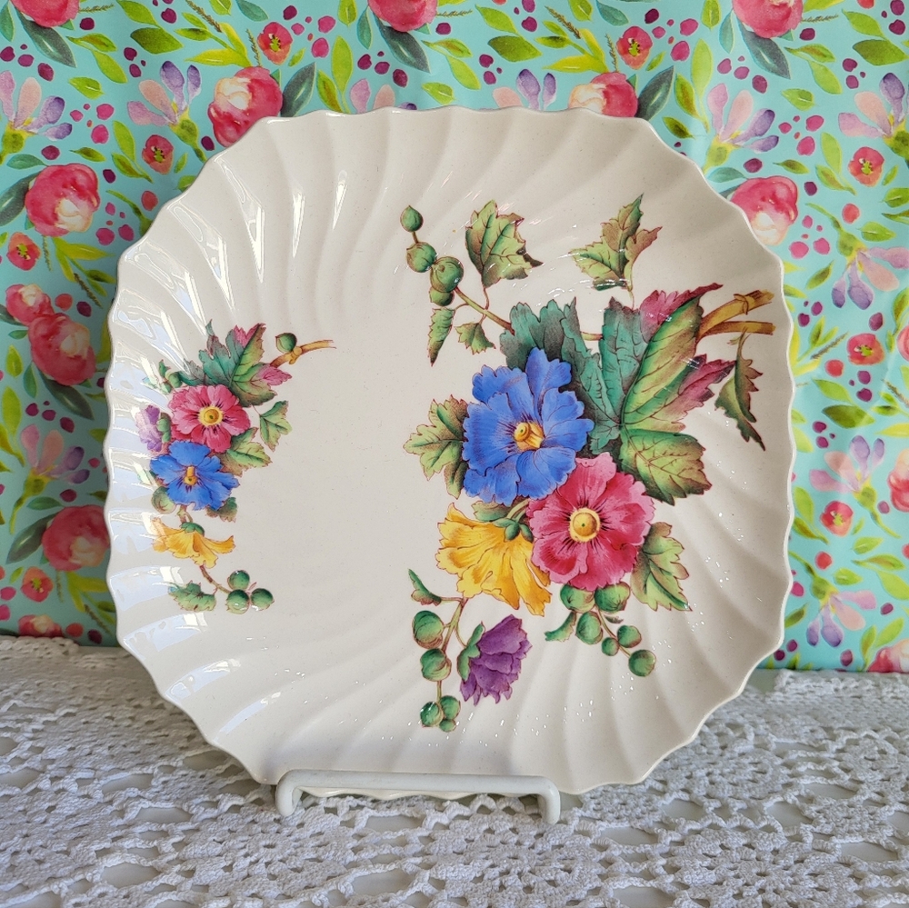 Stunning Vintage Spode Butchart #2/9165 Square Lunch Plate